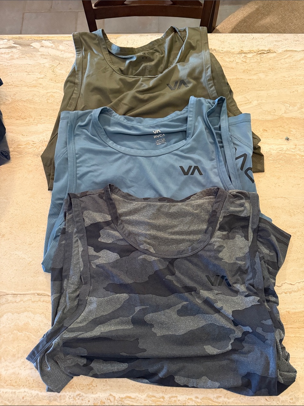 RVCA men’s Tank Trio - Olive, Light Blue & Gray Camo